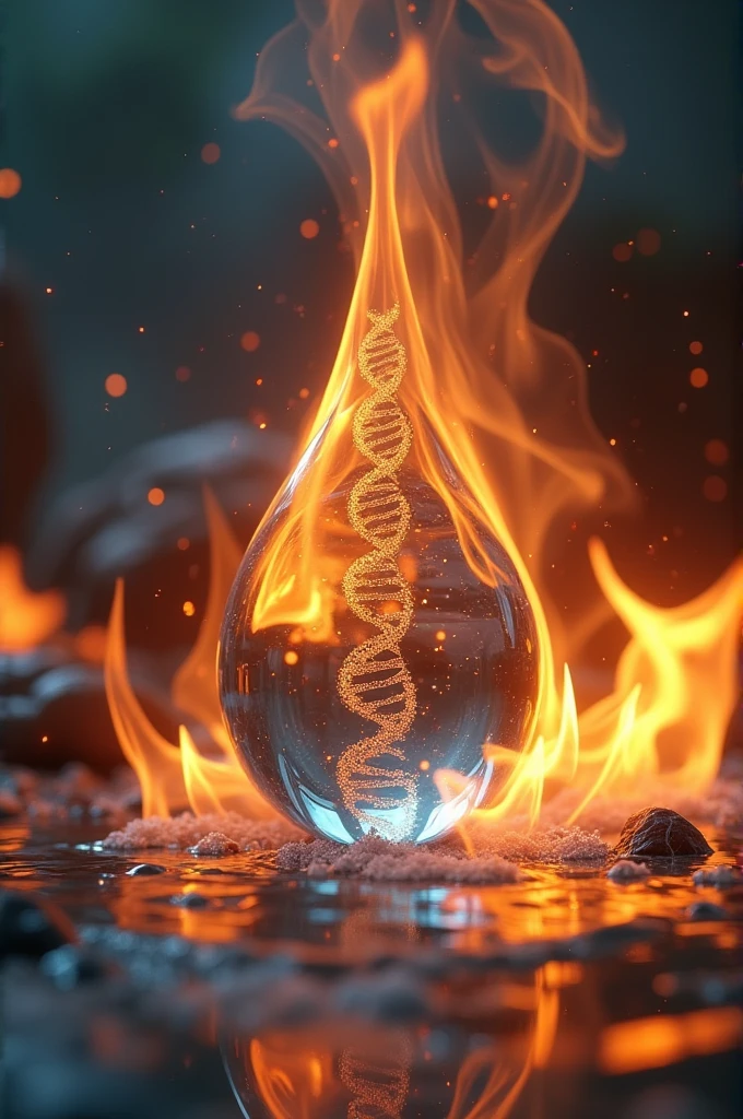 A drop of water wrapped in fire and the DNA ellipse inside it