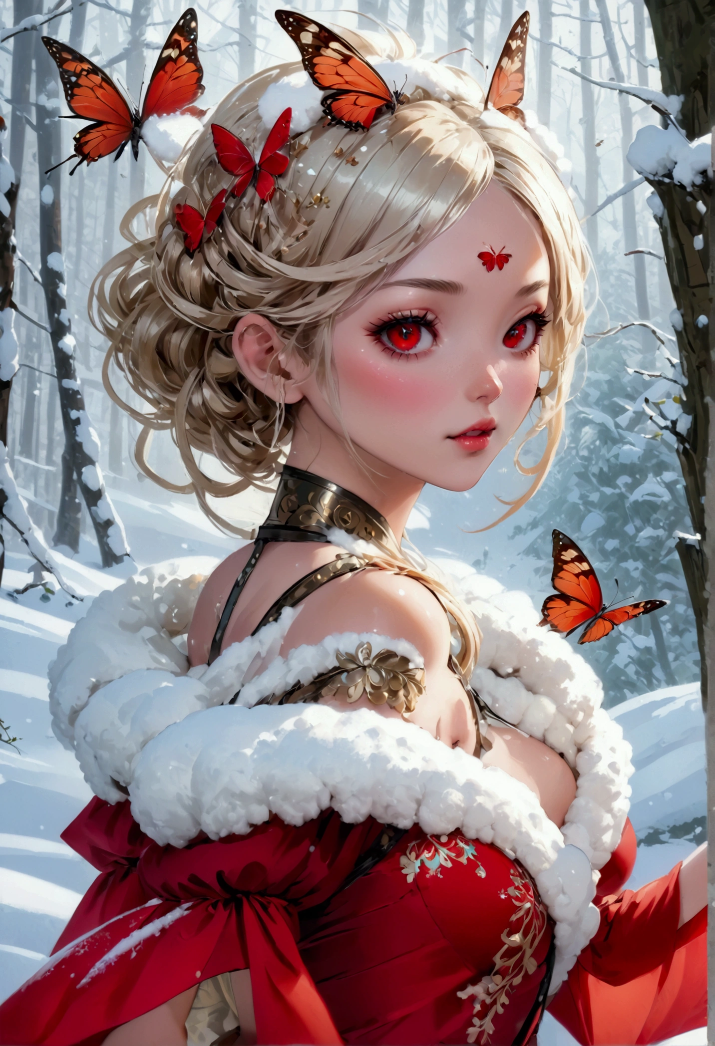(oil painting art: 1.5) a most beautiful fairy playing in the snow, a beautiful fairy, ((full body shot: 1.5)), (best detailed face: 1.3), spread butterfly wings, dynamic hair color, dynamic hair style, busty, wearing red silk dress, intricate silk, wearing high heels boots, she is playing the snow, fresh snow in the forest, high snow, High Detail, Ultra High Quality, High Resolution, 16K Resolution, Ultra HD Pictures, Ultra Realistic, Clear Details, Realistic Detail, Ultra High Definition, DonMF41ryW1ng5XL