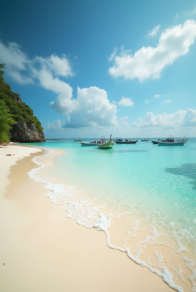 Background is beach white sand with boats. Then put a test like Travel slogan. Book My Boracay Guide Travel and Tours for Unforgettable vacation here in Boracay. And make it appealing.