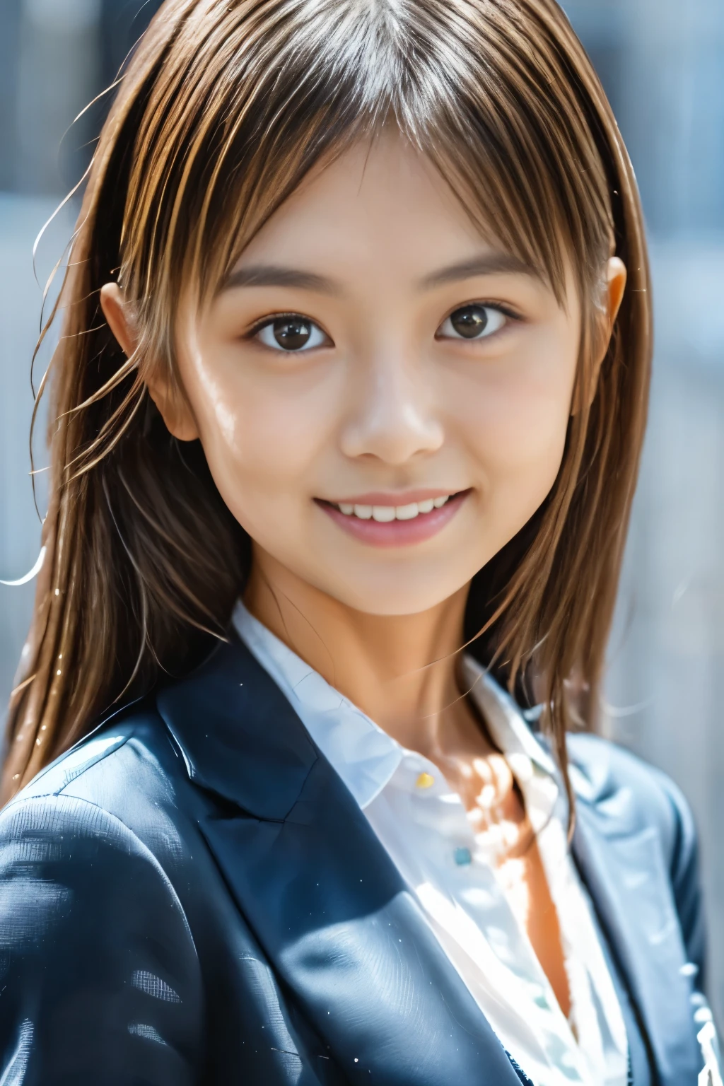 (Masterpiece), (8K), (Best Quality), (UHD), (Photorealistic), (Raw Photo), (1girl), (Ultra High Detailed), (Detailed face), very perfect beautiful and cute face, (Detailed hair), Beautiful hair, bangs, (symmetrical eyes:1.3), (Detailed eyes), (Detailed skin), Realistic skin, shiny skin, Ultra high definition, (slim figure), (super model figure), gentle smile:1.2, (A very beautiful and cute Japanese girl with a gentle expression), 22yo, straight hair,
( wearing a Japanese high school uniforms, blazer, shirt and ribbon, checked miniskirt ),
On the observation deck of a skyscraper