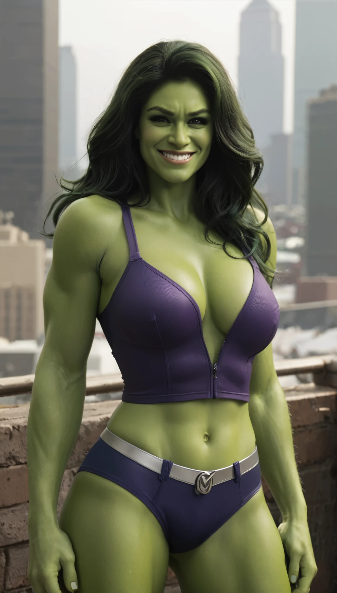 She Hulk, sexy, sexy pose, looking to the viewer, big smile, big breasts