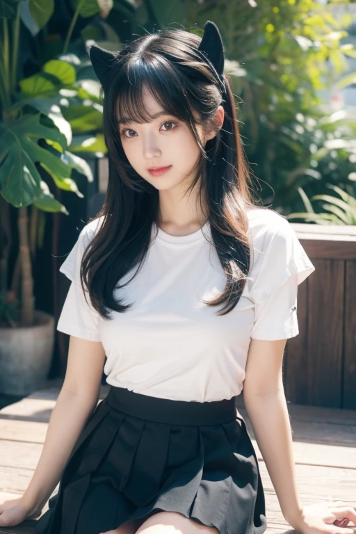 ((SFW: 1.4)), ((Detailed face, professional photography)), ((SFW, gaming headpone, t-shirt, ruffled skirt, 1 girl)), super high resolution, (actual : 1.4), Original photo, Best quality, (Photo actual Stick), Focus, Soft light, she tucking on heir , (()), ((Japanese)), (( (Young face))), (Surface ),(smileface), (sittingonchear), masterpiece, (actual), lady, bangs, prettyeyes((1 girl)) logo hair