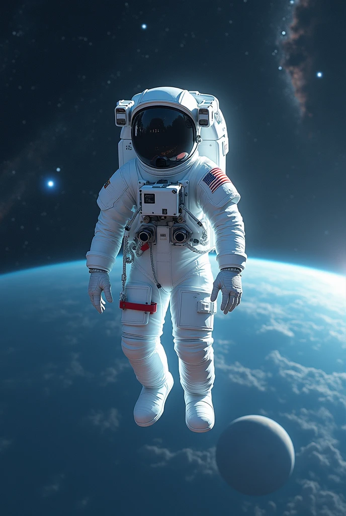 A astronaut, far away at space, cool space background