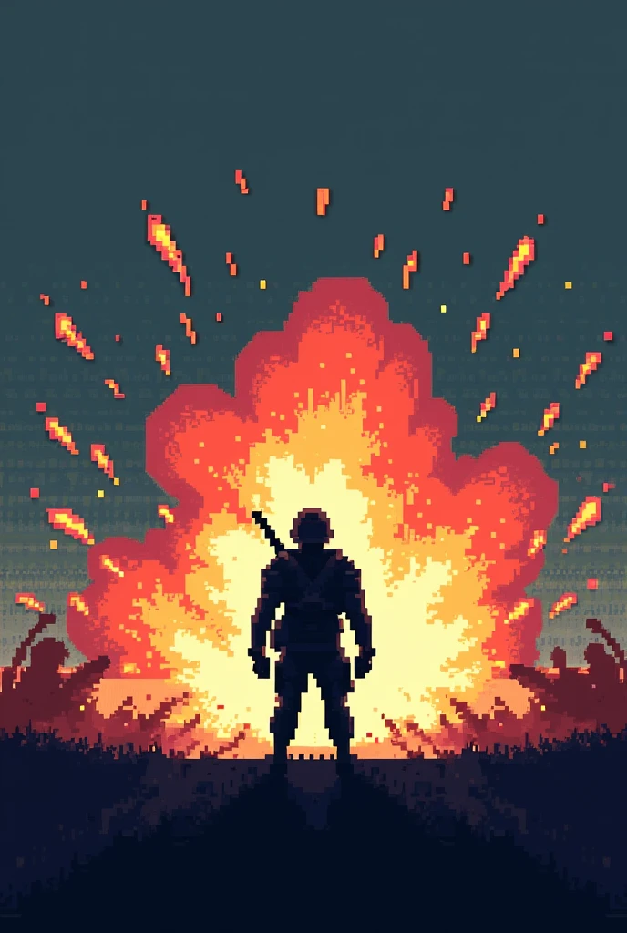 Create a 1D pixel soldier and have a 1D pixel explosion behind it as well