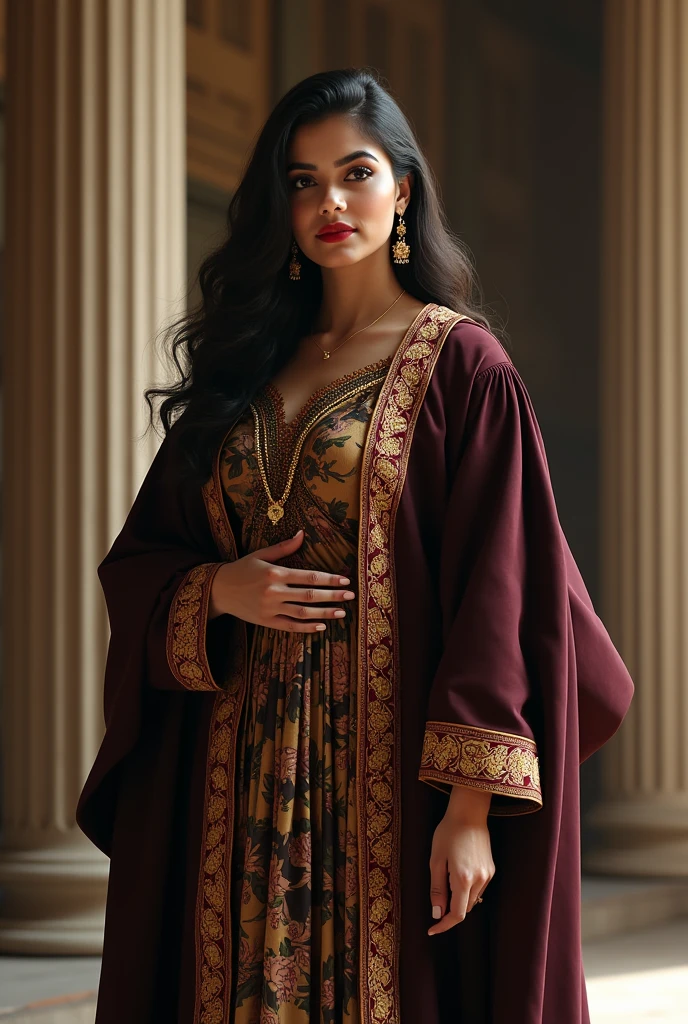 Wearing full body Academic regalia wealthy sri lankan average beautiful girl(look big breasts and look big butt)