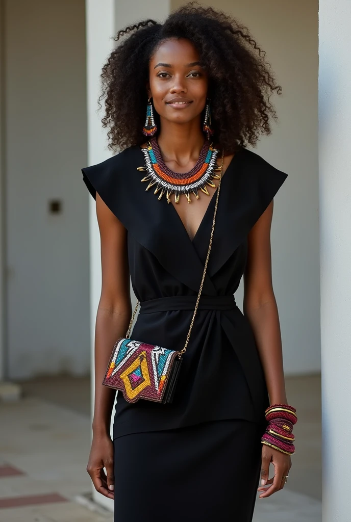 Use black colored Shweshwe fabric for chic, structured dresses. Incorporate Ndebele beadwork as embellishments on accessories or modern jewelry.