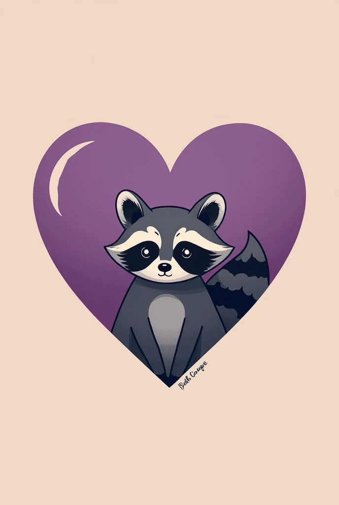 Tattoo of a purple heart with a raccoon inside in minimalist style