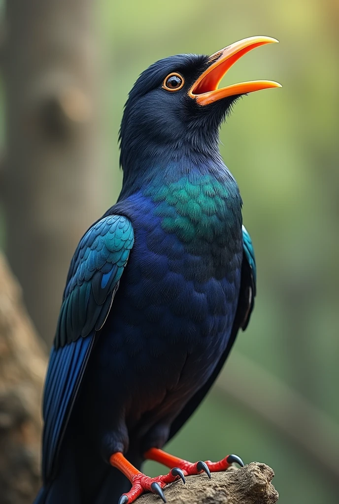 Fine art full color The rock magpie bird is very beautiful, chirping with its beak open and with beautiful feathers and a very long tail