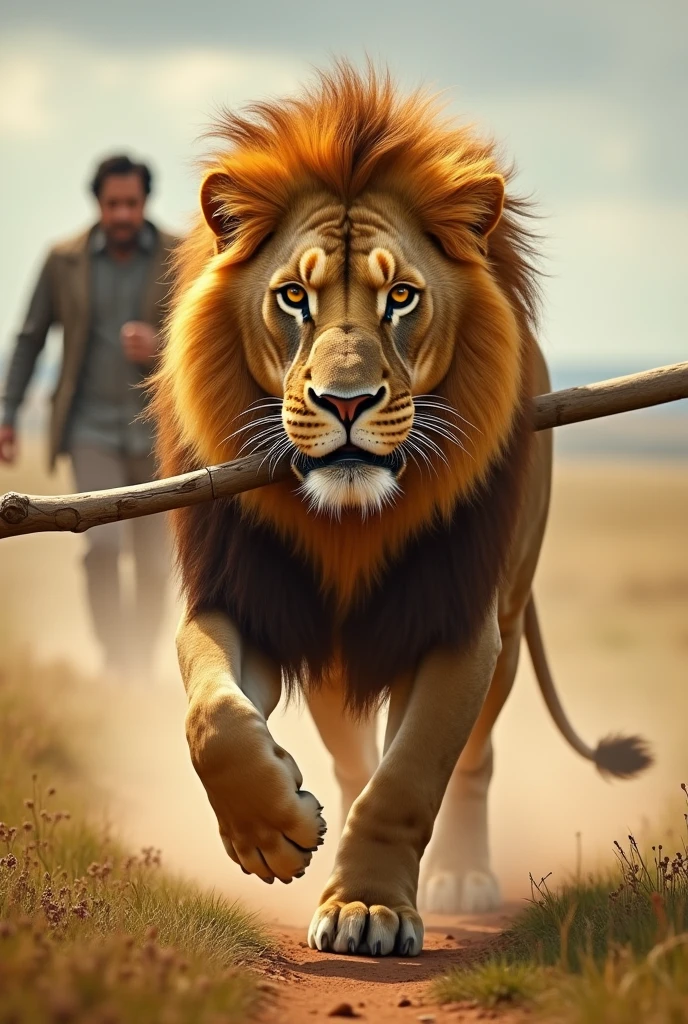 A lion hold the stick and run back of Imran khan