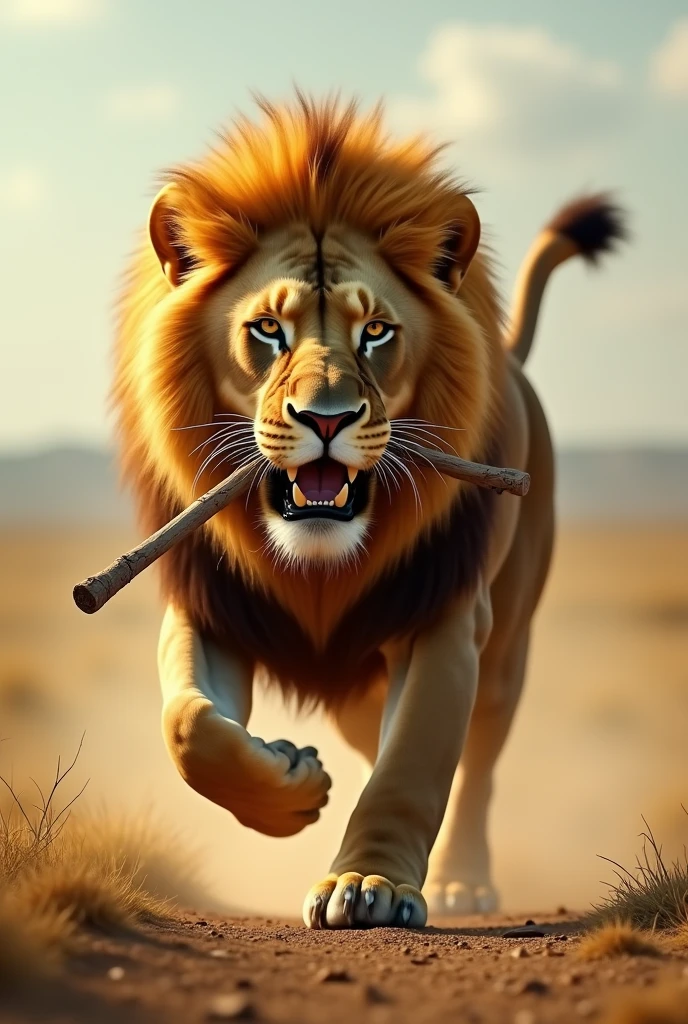 A lion hold the stick and run back of Imran khan