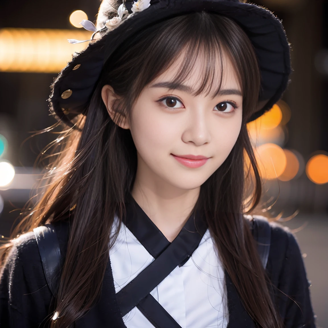 Highest quality、8k、pretty girl、A slim、Spiteful eyes、smile、I'm cosplaying for Halloween、city、