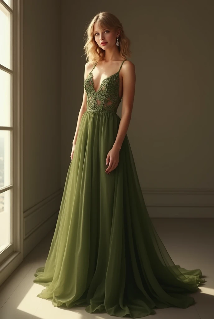 Taylor Swift in olive green dress