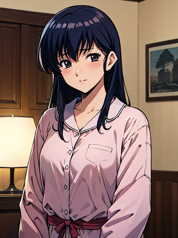 High resolution、high quality、masterpiece、very beautiful、Super detailed、Best illustrations、Anime Style、Bedroom、Pink pajamas