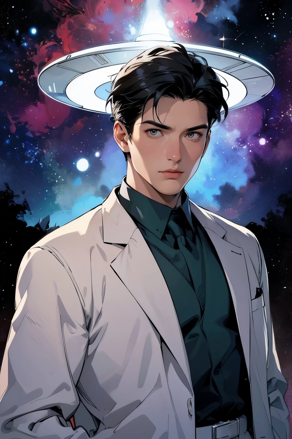 A close-up of a man in a suit and tie、There is a halo around his head.。, (doctor), doctor, Thin male fantasy scientist, Reed Richards, inspired by nelson alexander ross, A fox-like man in a white coat, Official Fan Art, Lucifer the Star, Man with Halo, elite scientist, Avatar Image, rick dai, Official Art, High resolution consignment