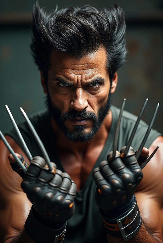 Realistic photo of shah rukh khan in volverine role with claws