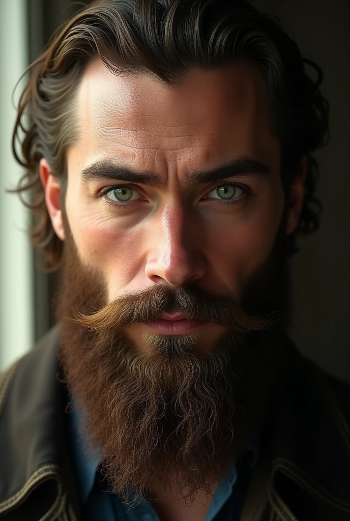(Photorealism:1.2),A man with a long beard and green eyes