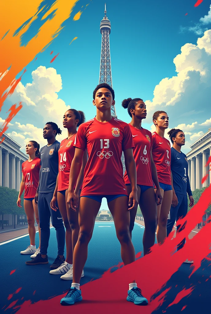 An advertising poster for the Paris 2024 Olympic Games that conveys the Olympic spirit in a long and easy way