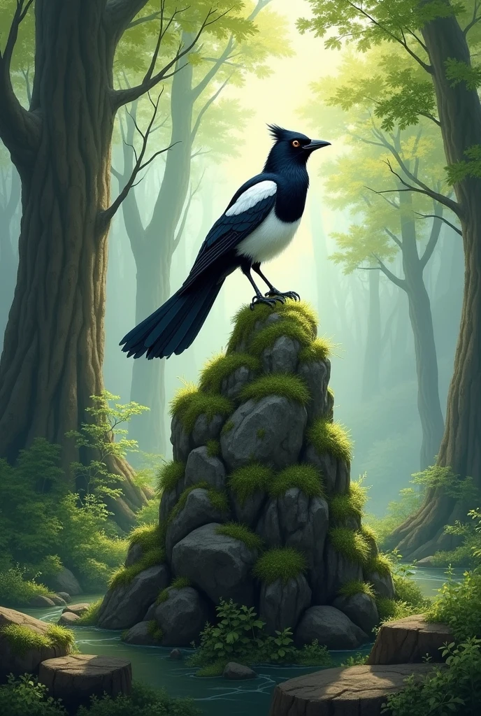 Fine art forest rock magpie