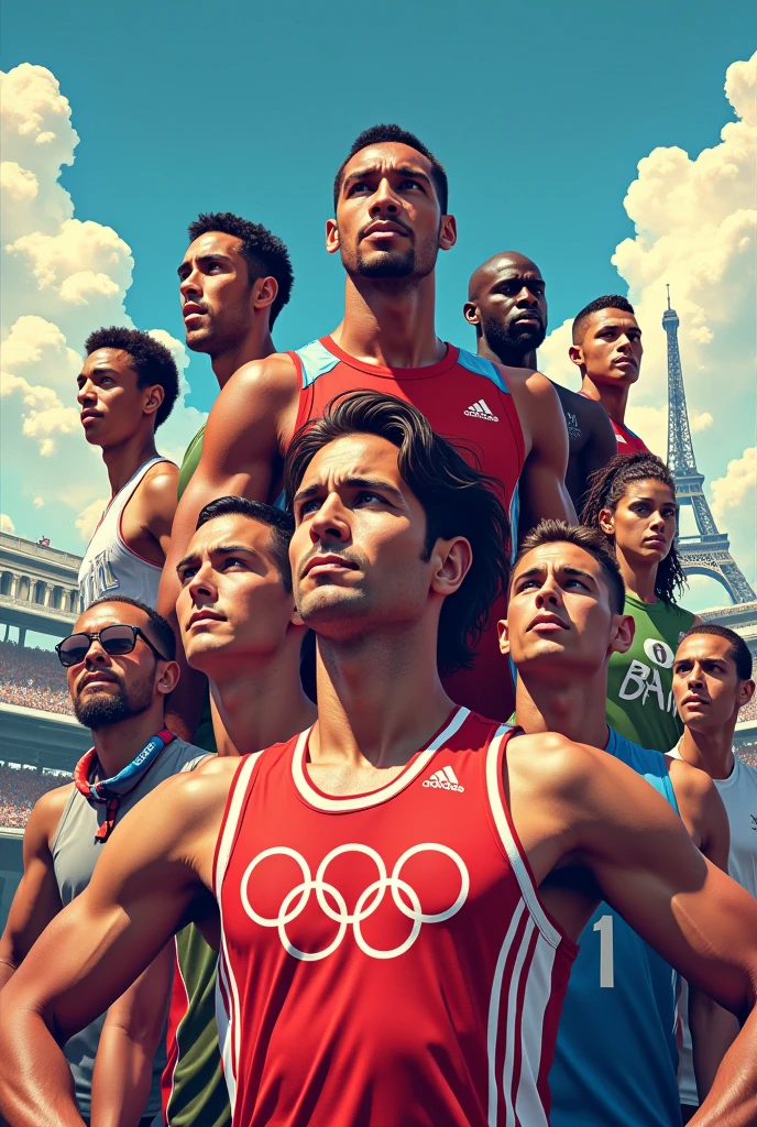 An advertising poster for the Paris 2024 Olympic Games that conveys the Olympic spirit long and easy to draw
