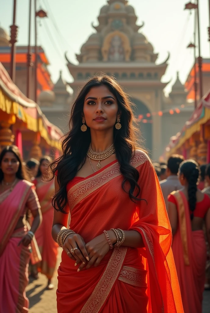 A woman wearing saree background Durga Puja mondop