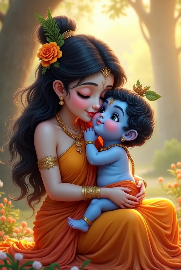 Janmashtami birthday uski maa Krishna sir pakh hath bansuri ko pyar se cake khilathe huye