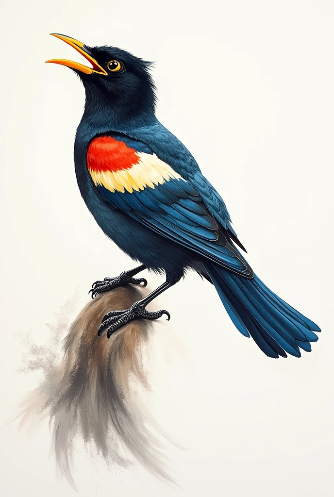 Fine art The rock magpie bird chirps with its beak open and with beautiful feathers and a long tail