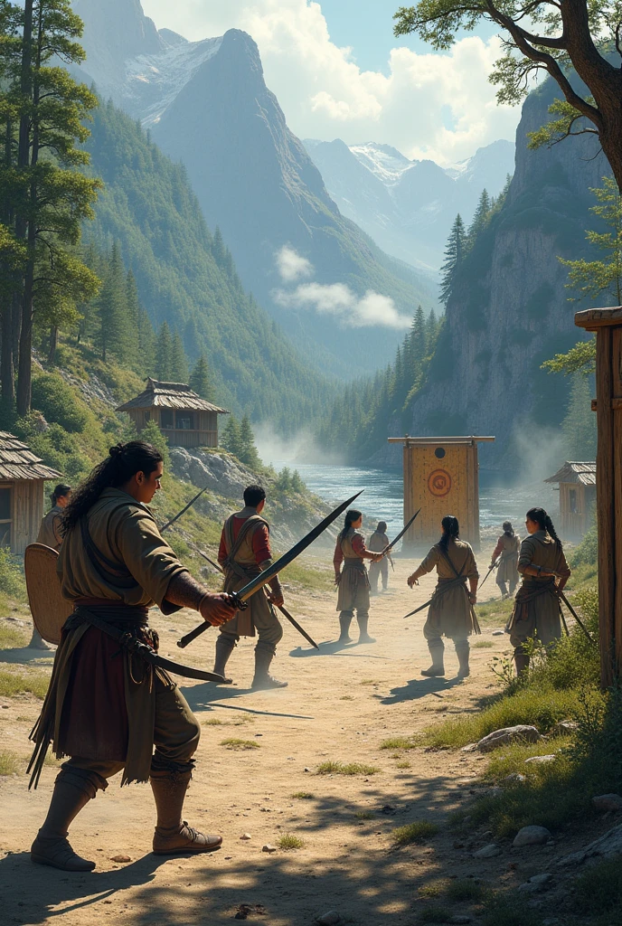 Create a sword training camp, Bows, daggers and shields