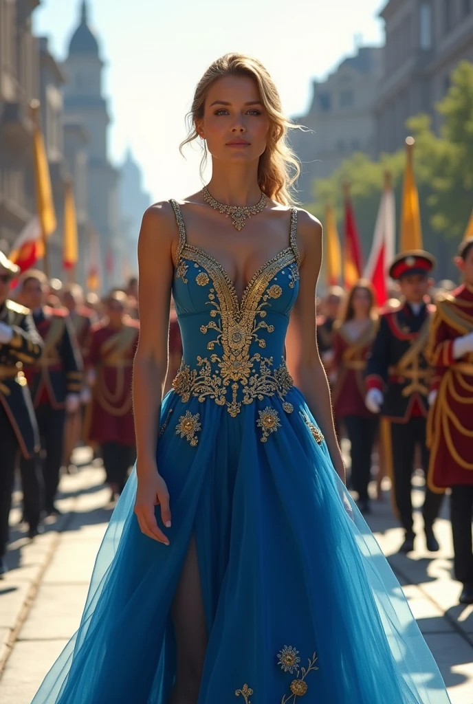 Civic parade clothing, blue dress with gold details