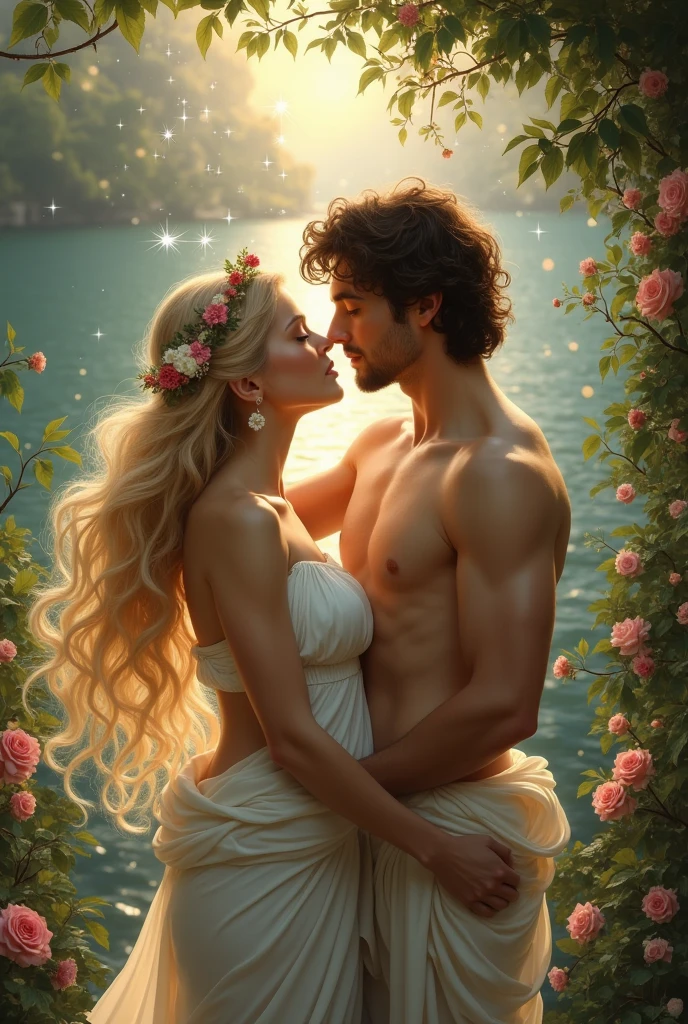 Aphrodite make her blonde hair,She fell in love with a very handsome young man named Adonis with brown hair