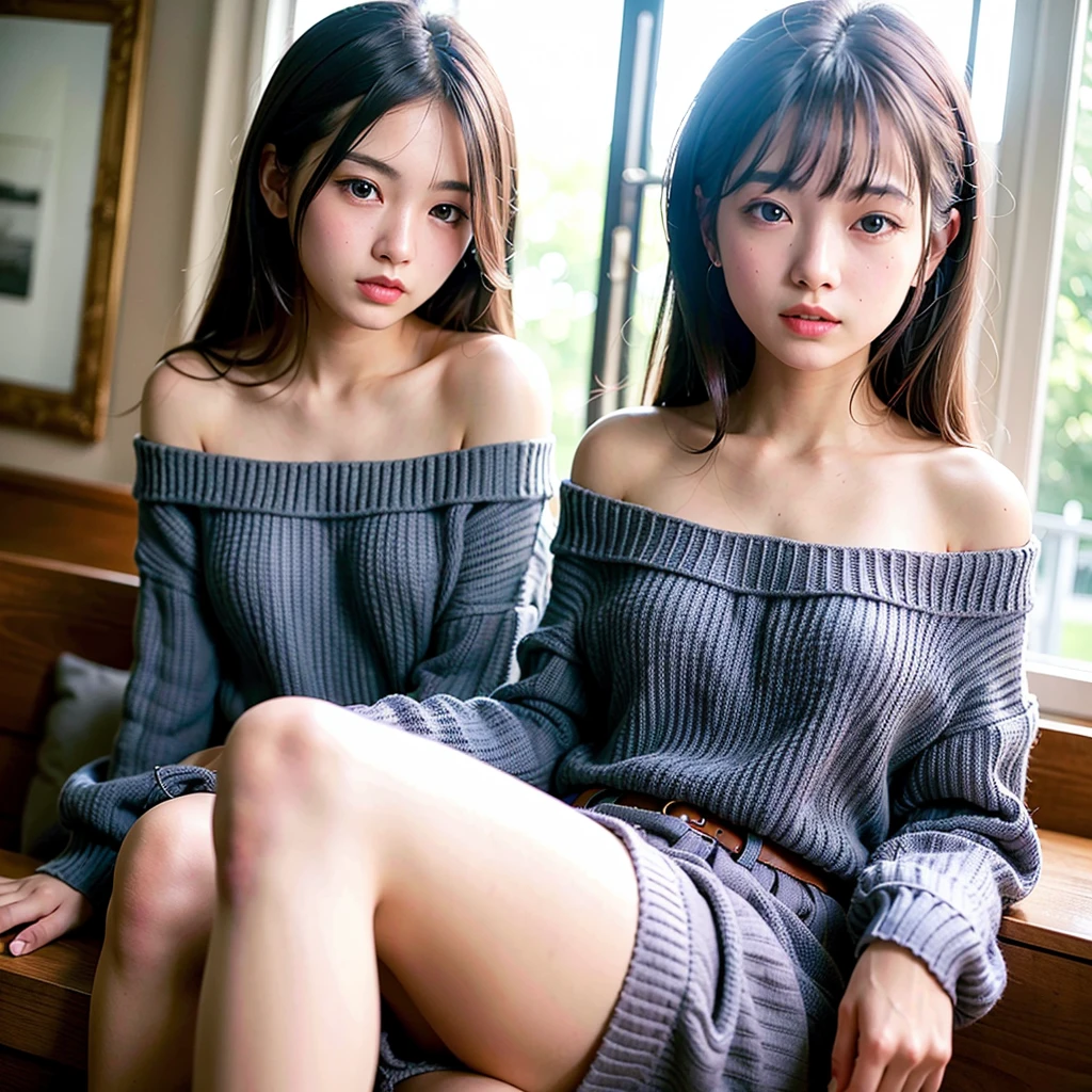 ((best quality)), ((masterpiece)), (detailed), 1girl, off-shoulder sweater,