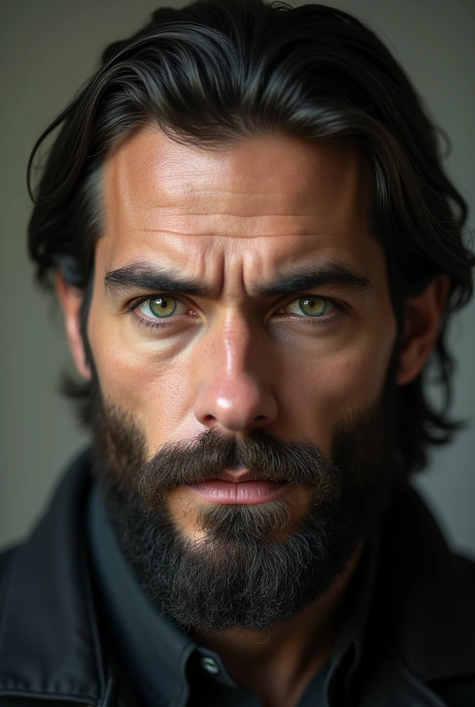 (Photorealism:1.2),A man with a medium beard and green eyes