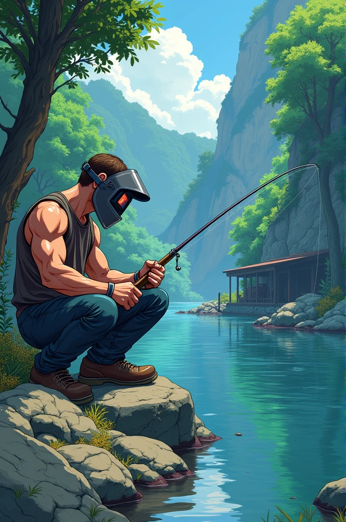 Make a fishing welder anime