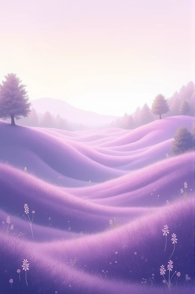 A landscape with lilac colors, medium blue or light yellow