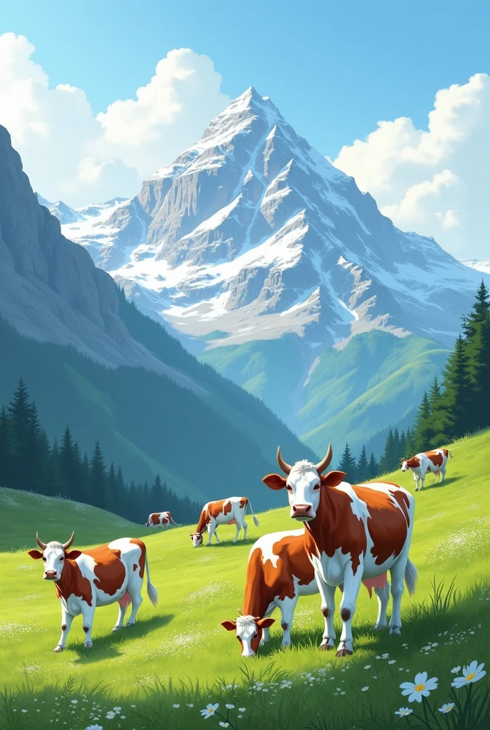 Tetra pak milk product design with mountains cows