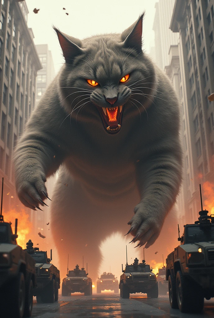 The cat gets so angry that the army tries to stop the cat