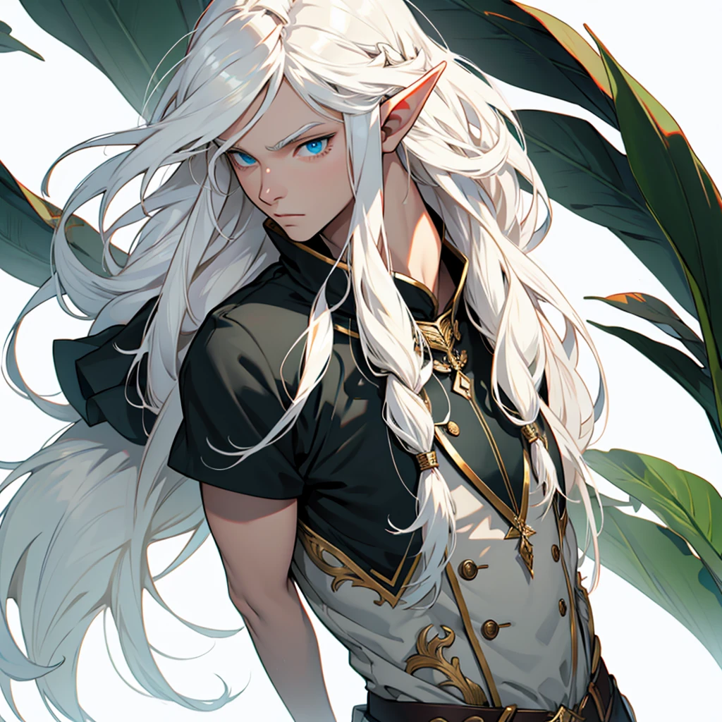 like a man, Elf Man, albino, long hair, White background