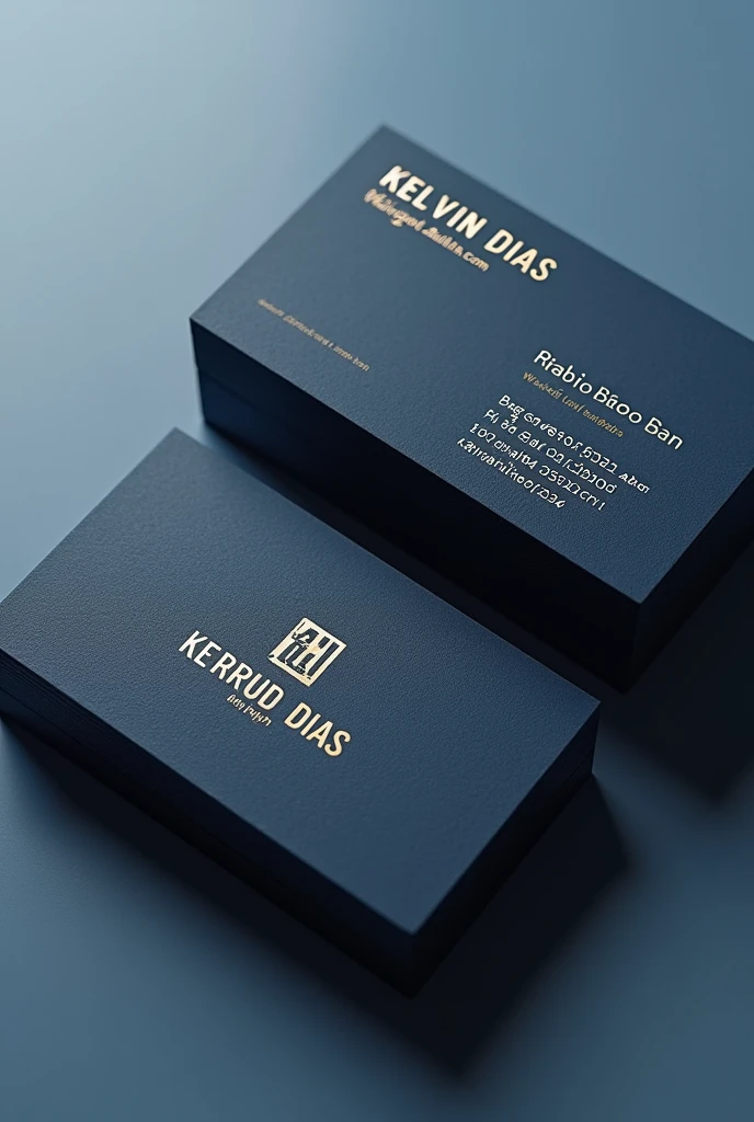 Create a business card for a law firm with the name Kelvin Dias in blue overtones, white and gold. give me 3 options