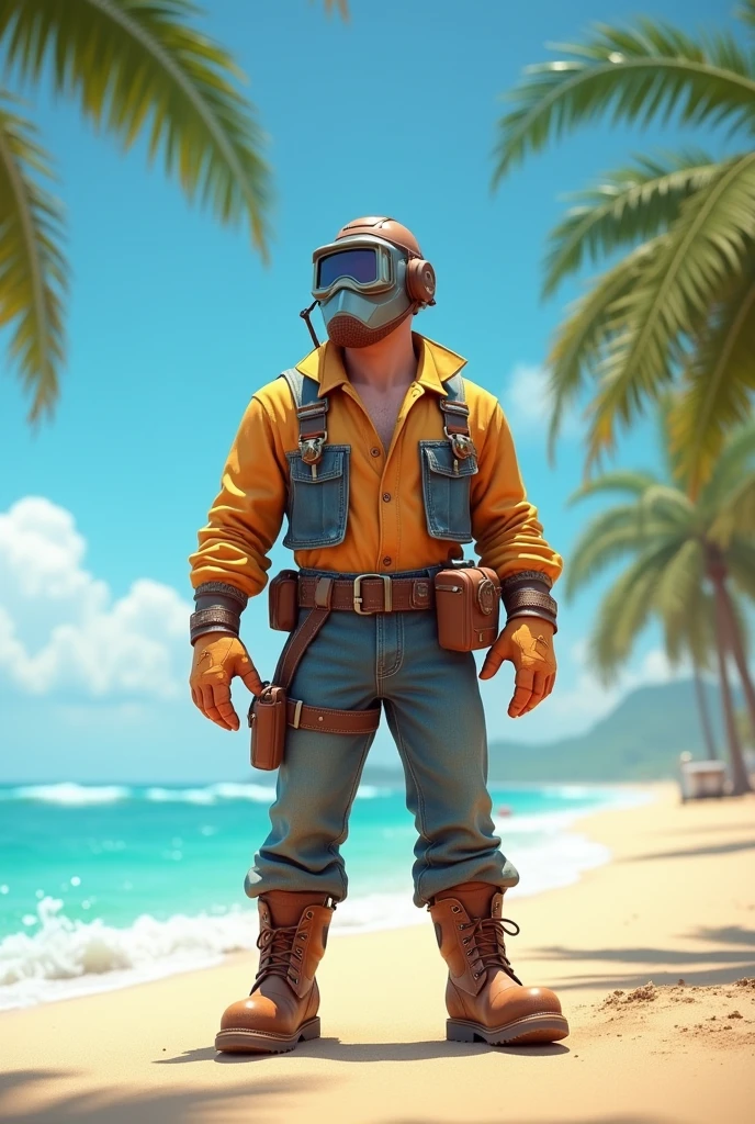 Make a 3d image of a welder on vacation to the beach