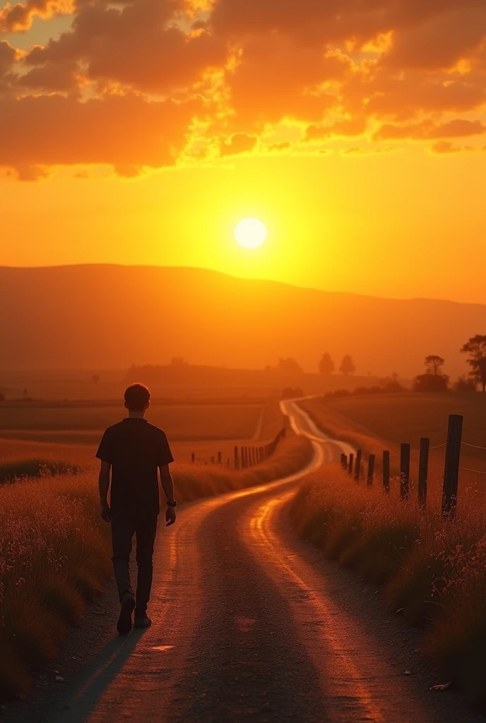 lking in the road in the time of sunset