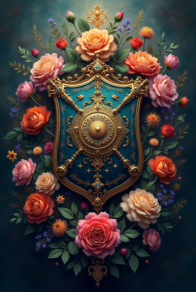 Coat of arms charms and magic with flowers 
