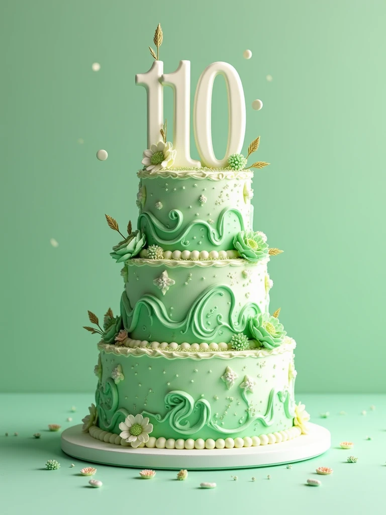 birthday cake in green and white colors with 110 written on it