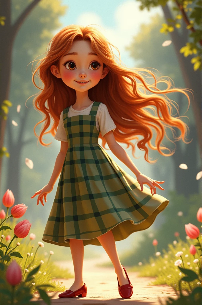 Long-haired girl with brown eyes and a plaid dress in different poses for a story drawing by Disney Pixar