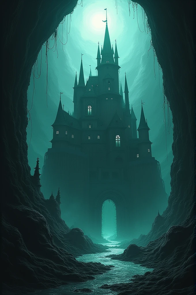 A castle, sunken, underground by a demon
