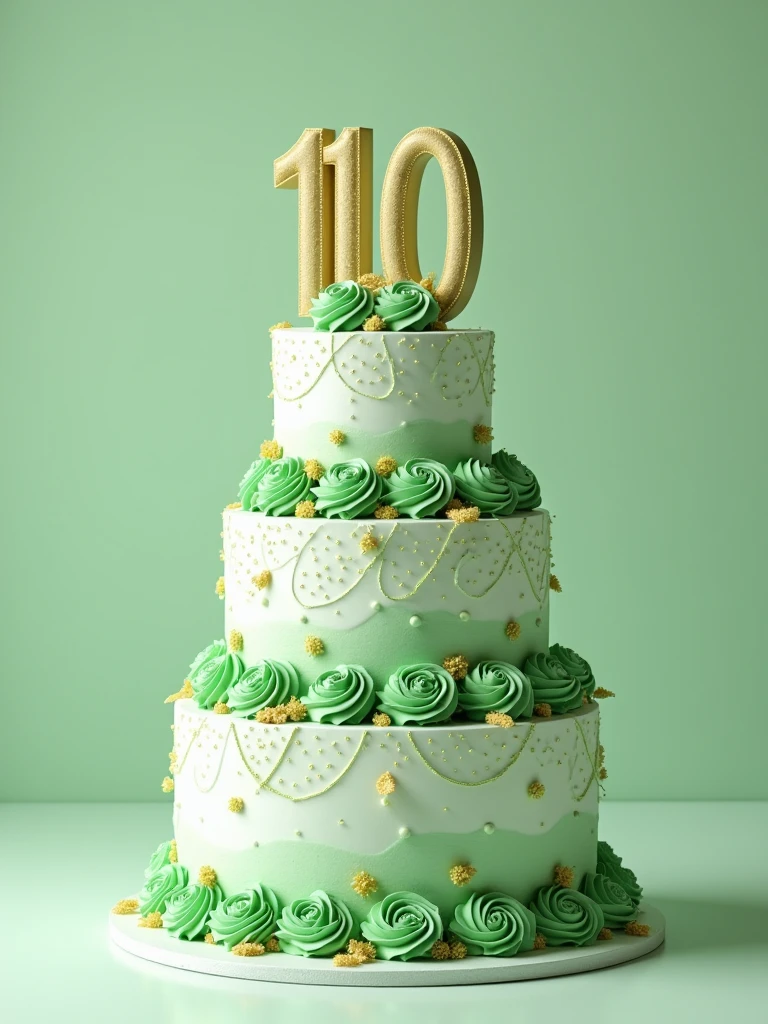 birthday cake in green and white colors with 110 written on it