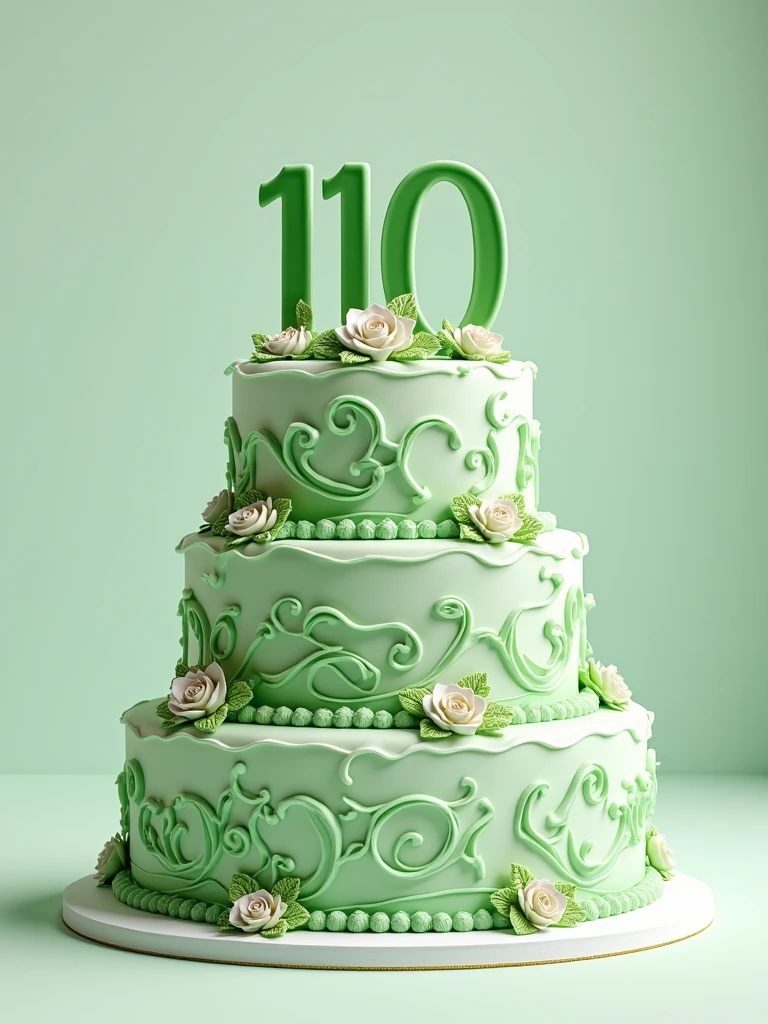 birthday cake in green and white colors with 110 written on it
