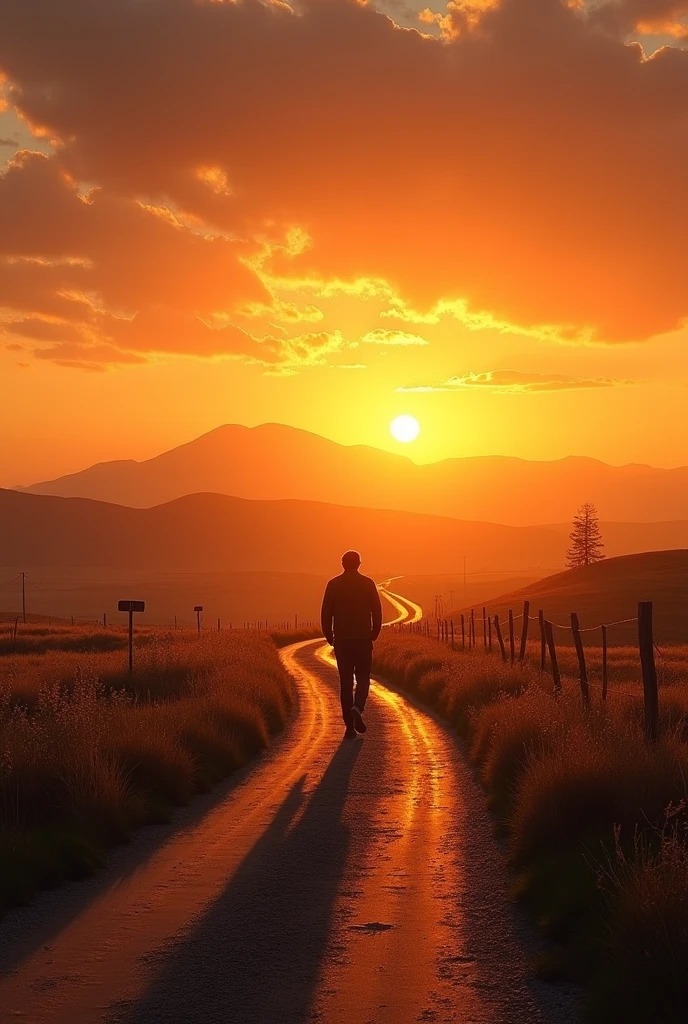 lking in the road in the time of sunset