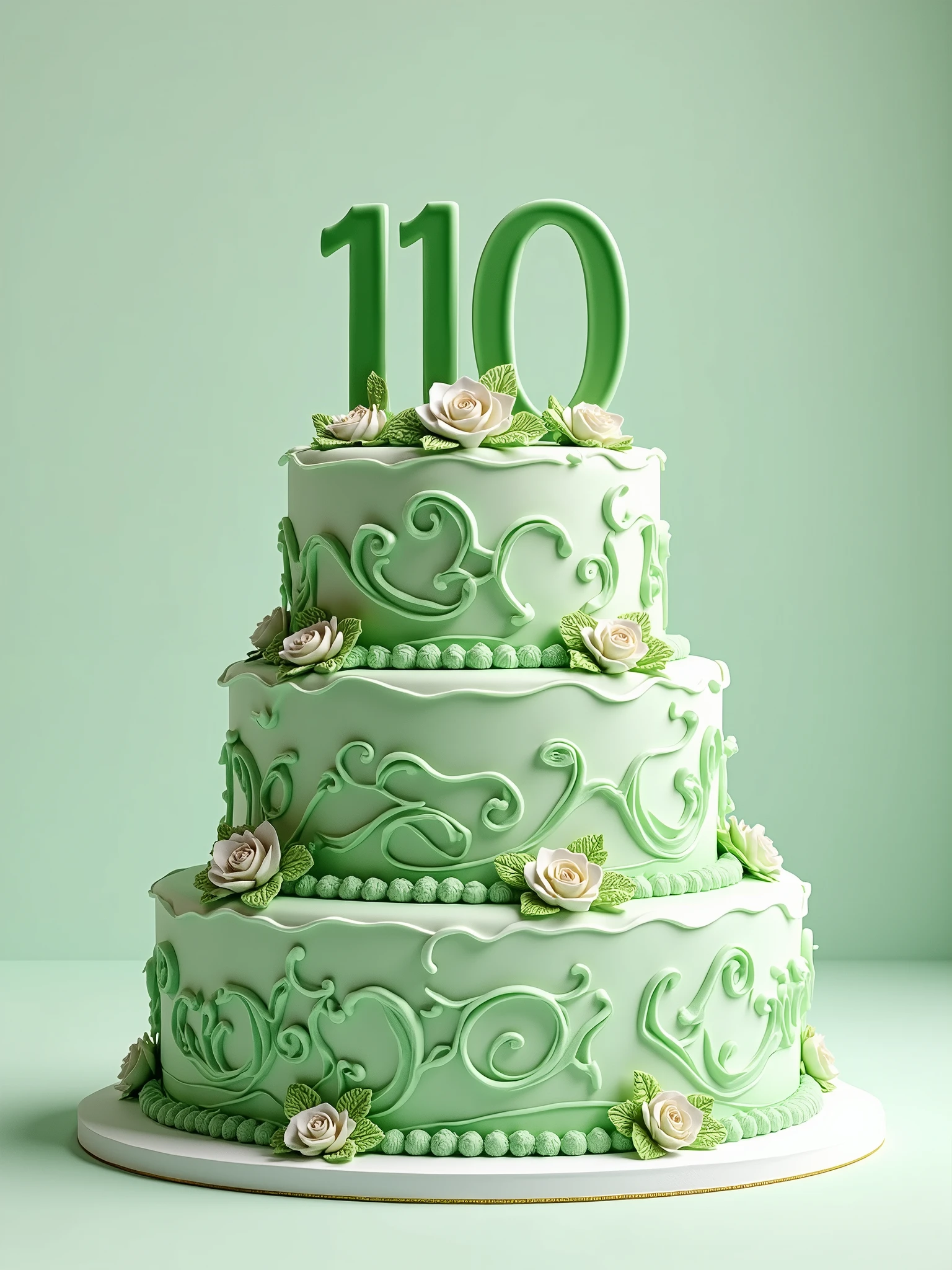 birthday cake in green and white colors with 110 written on it