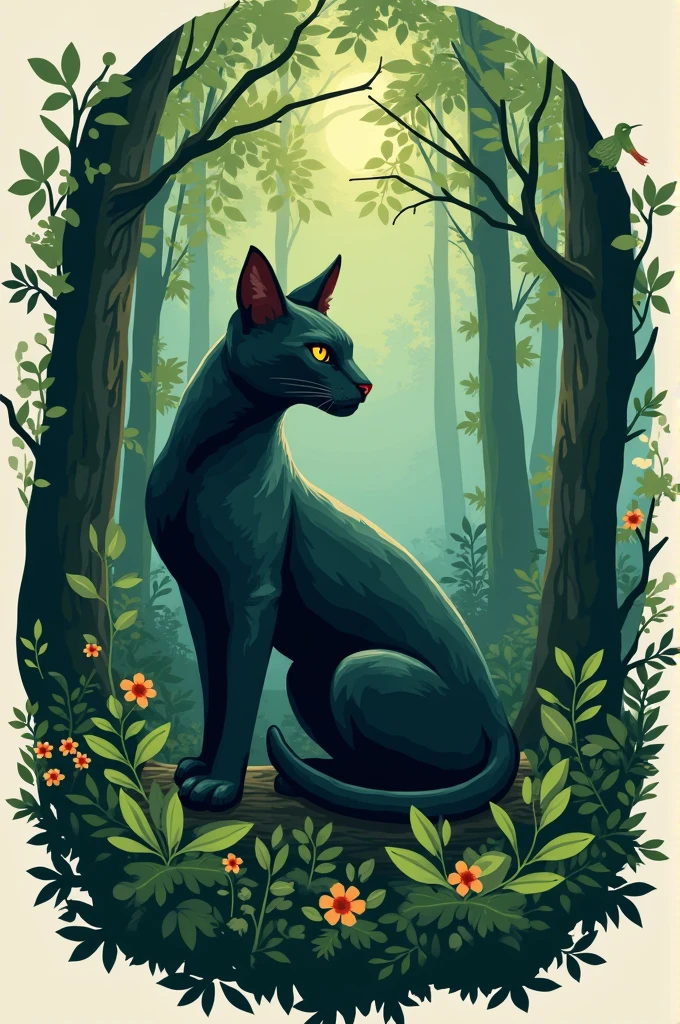 Forest cat bird logo