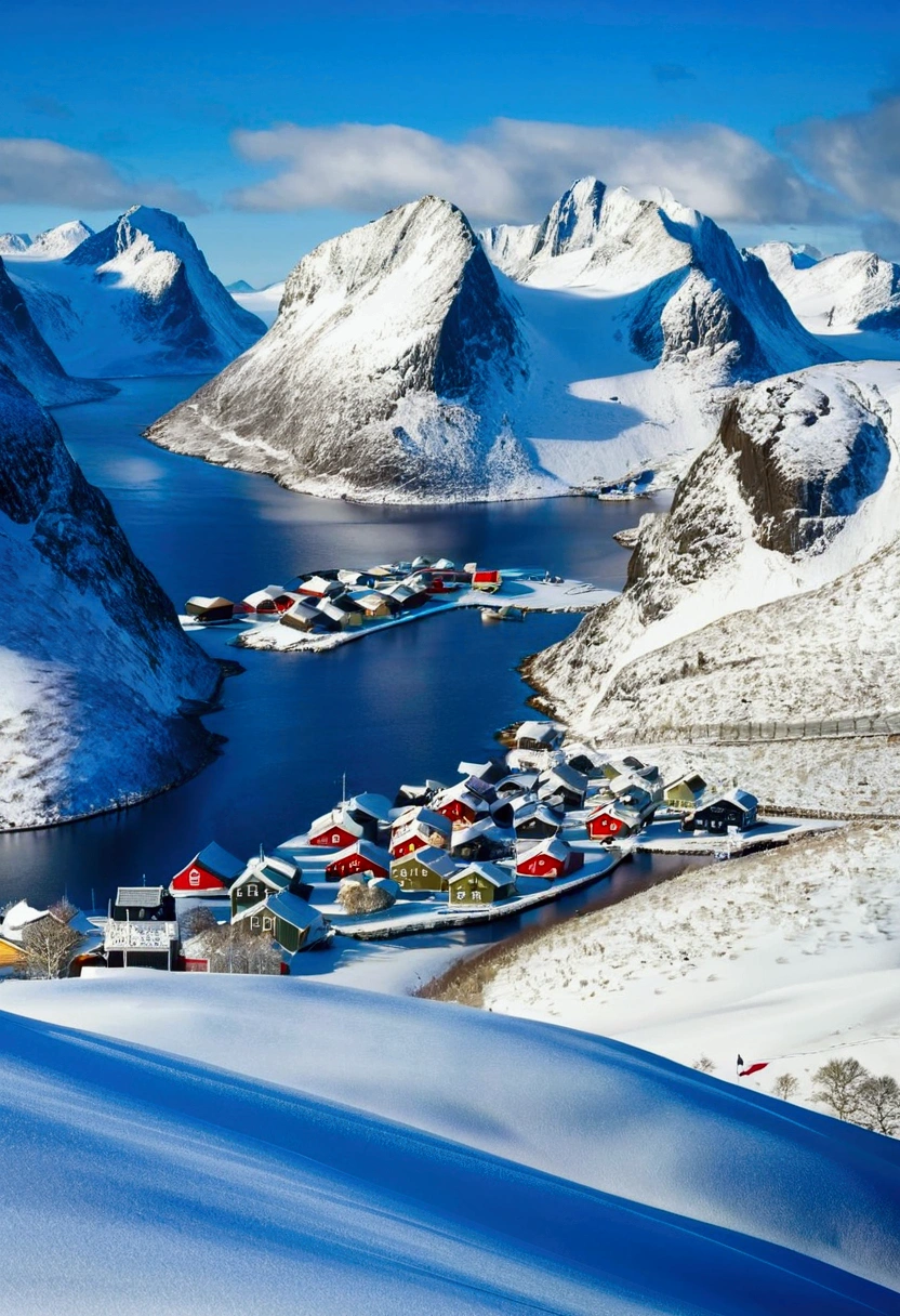 Snow Scenery, The Nordic snow scenery in Norway and Sweden has a special charm, and regions such as the Lofoten Islands are famous for their spectacular snow scenery, (best quality, masterpiece, photorealistic), very aesthetic, perfect composition, intricate details, ultra-detailed, vivid colors