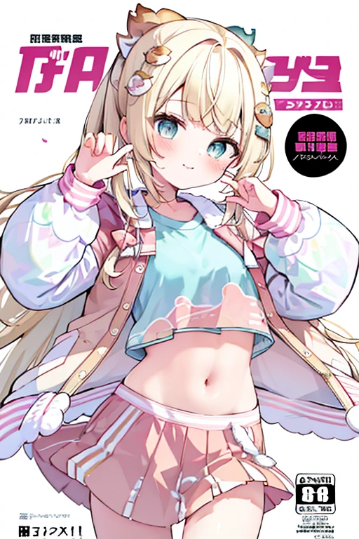 pink long letterman jacket, pink long skirt, high quality, full body, run way, Belly button, Moe sleeves, Cover your mouth, White background,